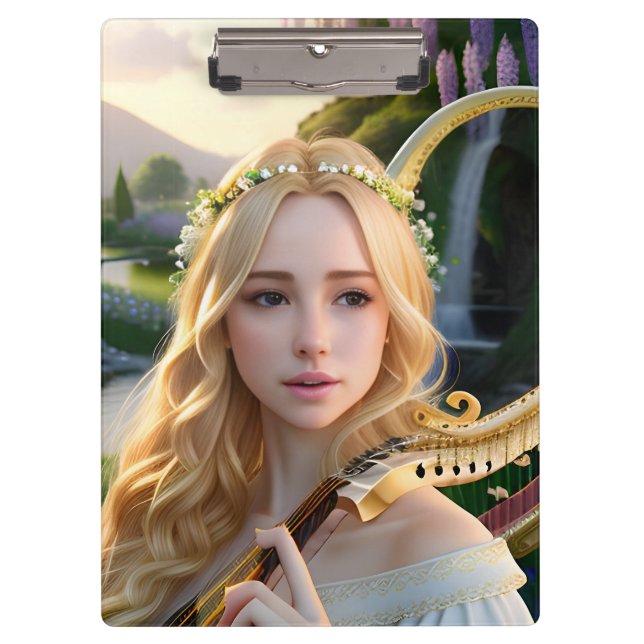 Blonde Schöne Maus spielen Harfe Klemmbrett (Vorderseite)