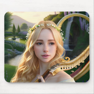 Blonde Schöne Maus spielen Harfe Mousepad