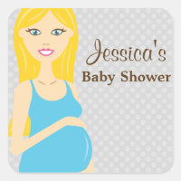 Blonde schwangere Frau in Blue Dress Baby Dusche
