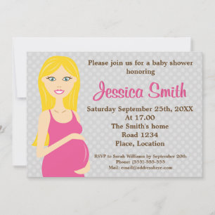 Blonde schwangere Frau in rosa Kleid Baby-Party Einladung