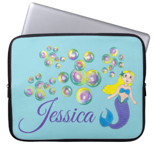 Blonde schwimmen Meerjungfrau Girl Bubbles Meer Laptopschutzhülle