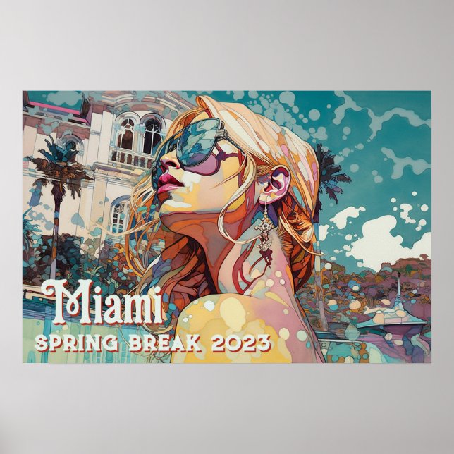 Blonde Sonnenbrille Miami Resort Pool Wasserfarbe Poster (Vorne)