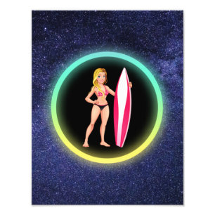 Blonde Surfer Teenage Girl Galaxy Fotodruck