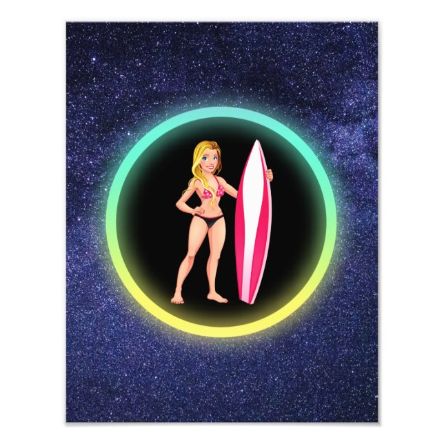 Blonde Surfer Teenage Girl Galaxy Fotodruck (Vorne)