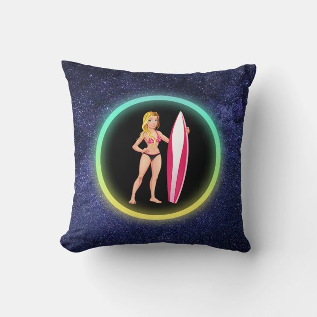 Blonde Surfer Teenage Girl Galaxy Kissen (Vorderseite)