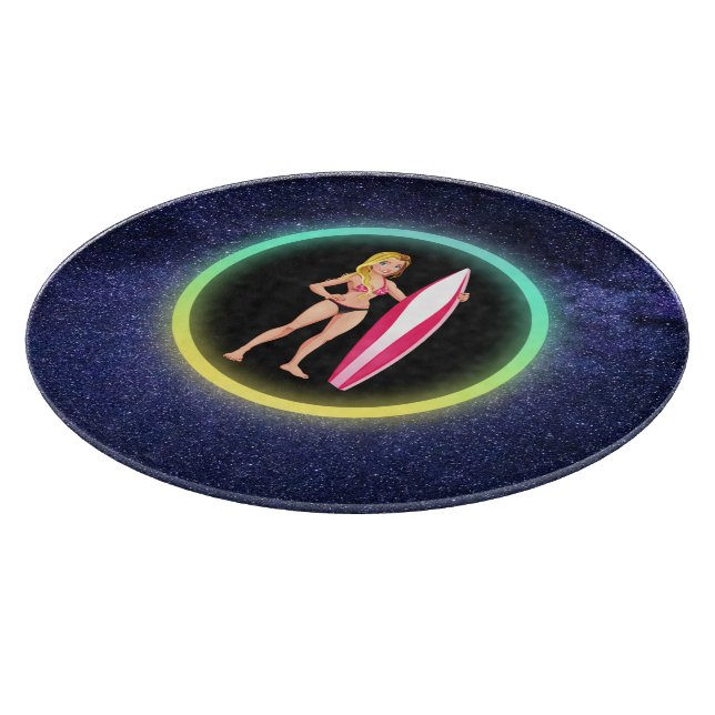 Blonde Surfer Teenage Girl Galaxy Schneidebrett (Ecke)