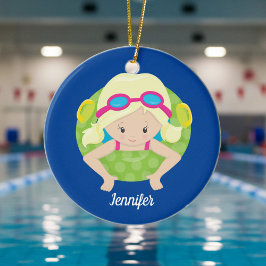 Blonde Swim Girl Niedliches Schwimmer Kinder Keramik Ornament