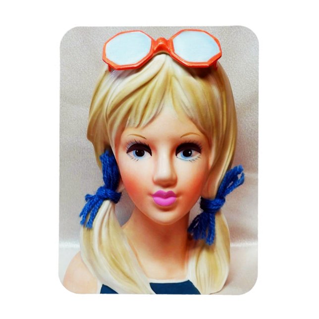 Blonde Teen Lady Head Vase Sonnenbrille Pigtails Magnet (Vertikal)