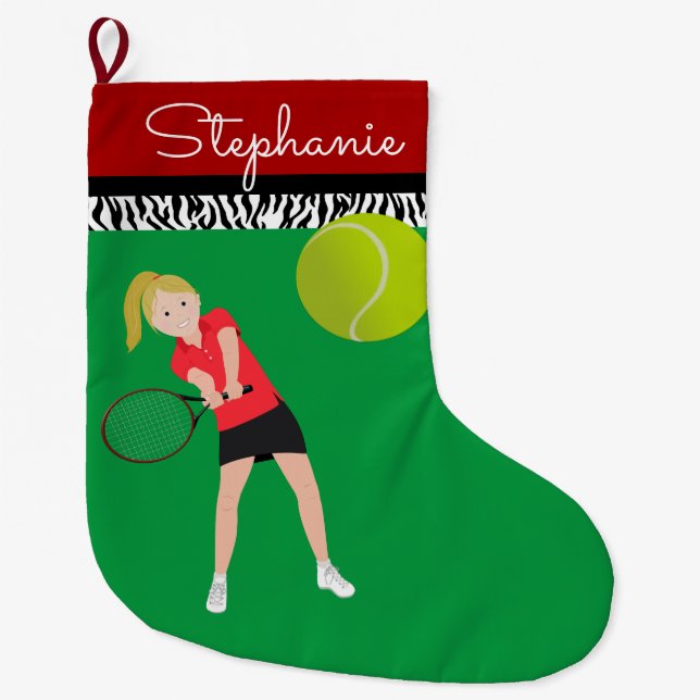 Blonde Tennis Player Großer Weihnachtsstrumpf (Vorderseite)