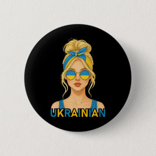 Blonde ukrainische Mädchen Ukraine-Flagge Ukrainis Button