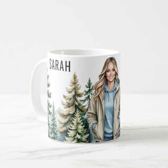 Blonde Wanderer im Wald - Personalisierter Adve im Kaffeetasse (Vorderseite Links)