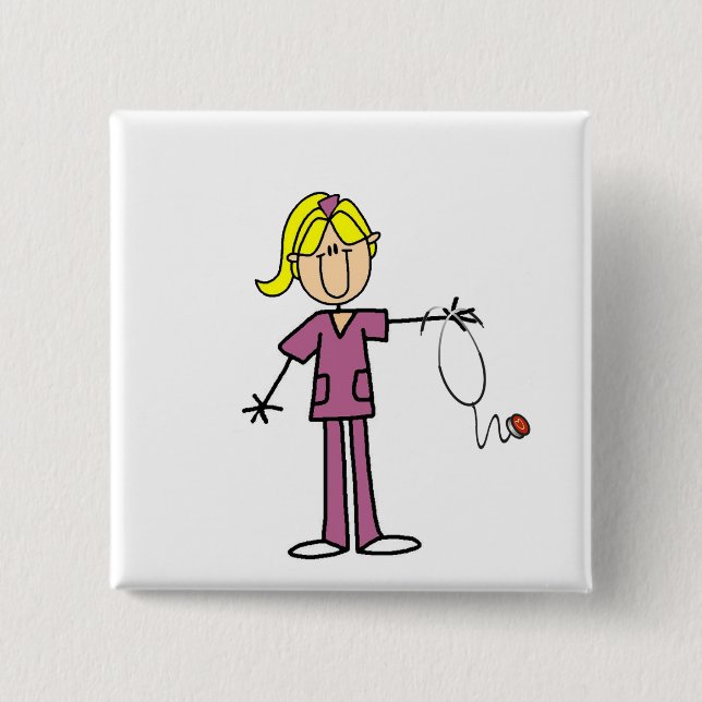 Blonde weibliche Strichmännchen-Krankenschwester Button (Vorderseite)