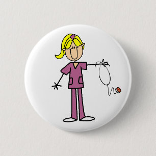 Blonde weibliche Strichmännchen-Krankenschwester Button