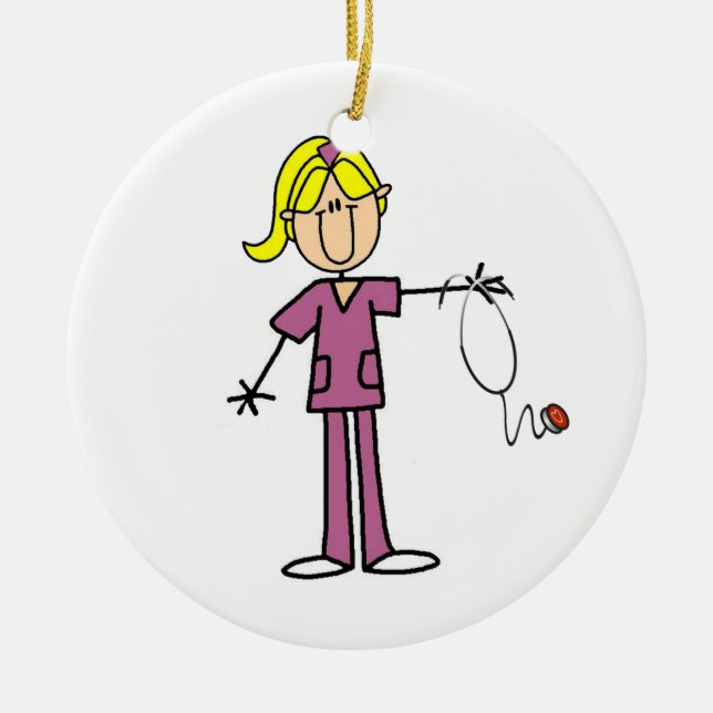 Blonde weibliche Strichmännchen-Krankenschwester Keramikornament (Vorne)