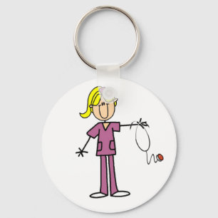 Blonde weibliche Strichmännchen-Krankenschwester Schlüsselanhänger
