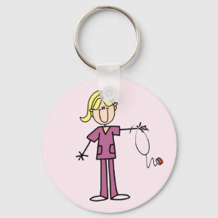 Blonde weibliche Strichmännchen-Krankenschwester- Schlüsselanhänger