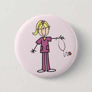 Blonde weibliche Strichmännchen-Krankenschwester-T Button