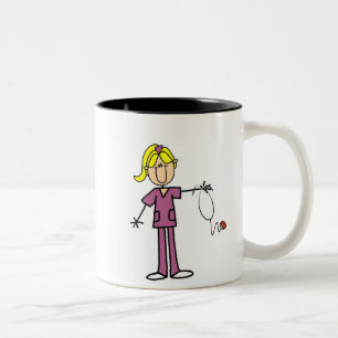 Blonde weibliche Strichmännchen-Krankenschwester- Zweifarbige Tasse
