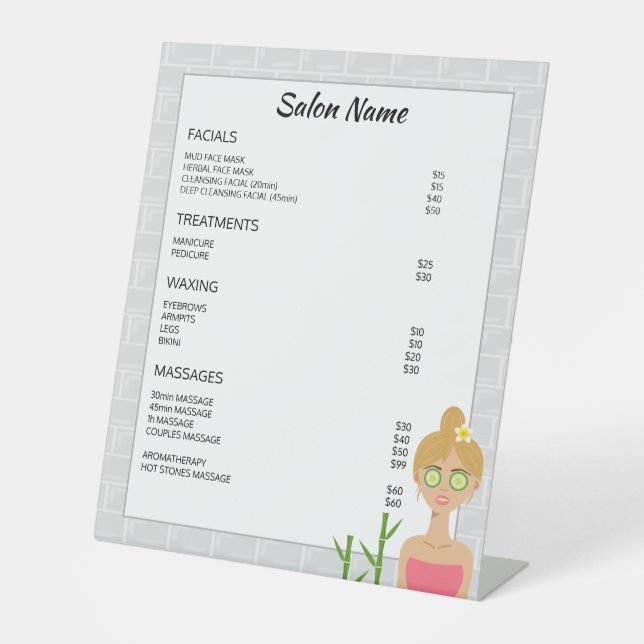 Blonde Wellness-Center Illustration - Menü für ben Sockelschild (Vorderseite)