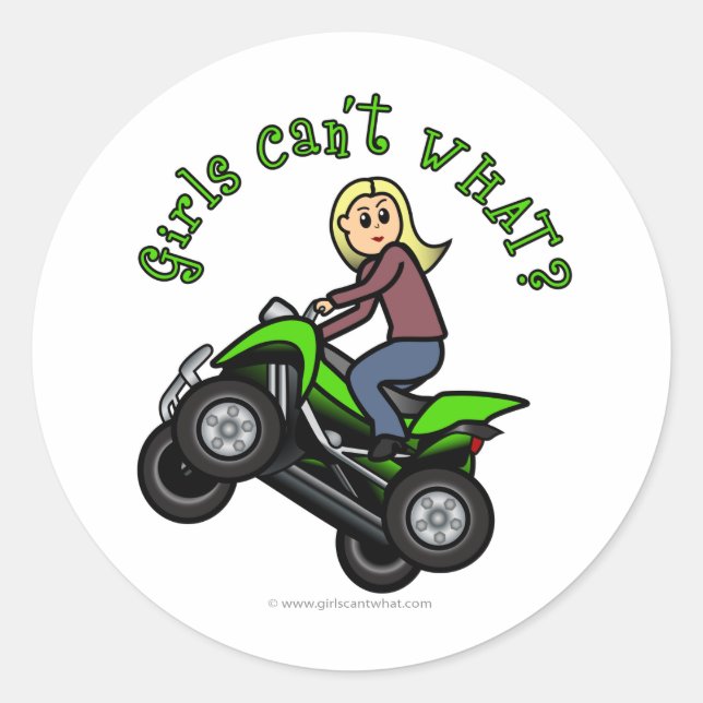 Blonde Woman ATV | Vierradfahrer Runder Aufkleber (Vorderseite)