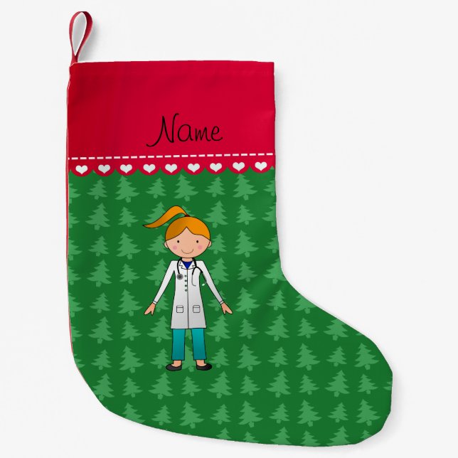 Blonden grüne Bäume Mädchen-Doktors des Kleiner Weihnachtsstrumpf (Vorderseite)