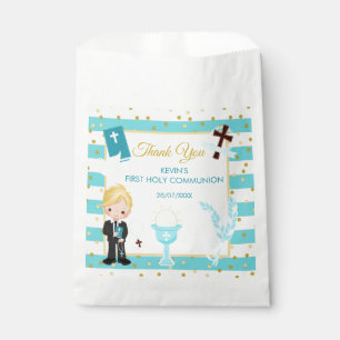Blonder Junge mit blauem Streifen zur Erstkommunio Geschenktütchen