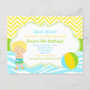 Blonder Jungen-Poolparty-Bash-Party Postkarte