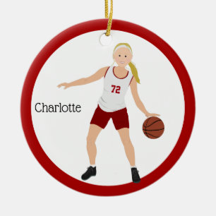 Blonder Mädchen-Basketball-Spieler in Rotem und i Keramik Ornament