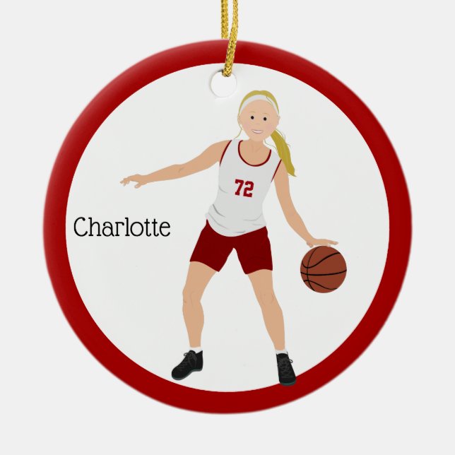 Blonder Mädchen-Basketball-Spieler in Rotem und in Keramik Ornament (Vorne)