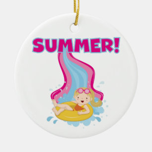 Blonder Mädchen-Sommer Keramik Ornament