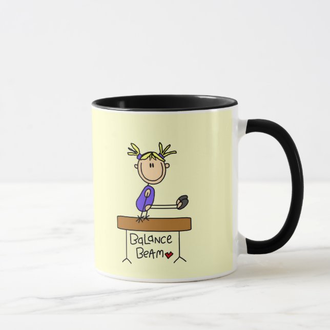 Blonder MädchenGymnast auf Strahln-T-Shirts und Tasse (Rechts)