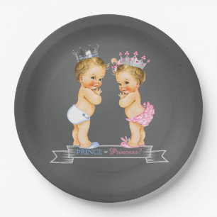 Blonder Prinz und Prinzessin Schiefertafel Baby Sh Pappteller
