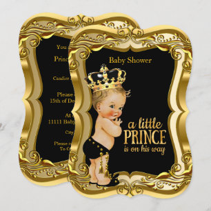 Blonder Prinzen-Babyshower Schwarz Gold Einladung