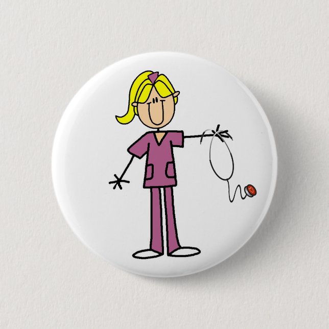 Blonder Strichmännchen-Krankenschwester-Knopf Button (Vorderseite)