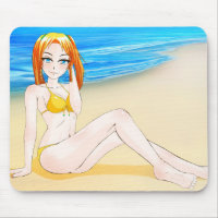Blondes Anime-Mädchen am Strand Mousepad