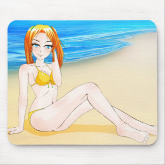 Blondes Anime-Mädchen am Strand Mousepad