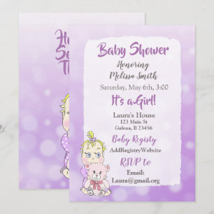 Blondes Baby Mädchen mit Teddybär-Baby showier Einladung