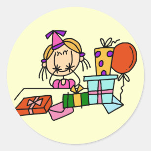Blondes Geburtstagsmädchen mit Geschenken T-Shirts Runder Aufkleber