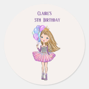 Blondes Haar, blaue Augen-Prinzessin Birthday Runder Aufkleber