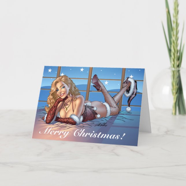 Blondes Haar, blaue mit Augen Feiertagskarte (Vorderseite)