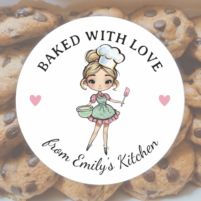 Blondes Haarmädchen Bäcker Chef Runder Aufkleber (Von Creator hochgeladen)