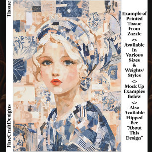 Blondes Mädchen, Blau & Creme Patchwork EC2L Decou Seidenpapier