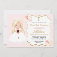 Blondes Mädchen Erste Kommunion Soft Pink