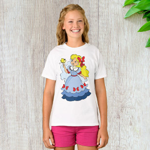 Blondes Mädchen in blauem Prinzessinnenkleid mit S T-Shirt