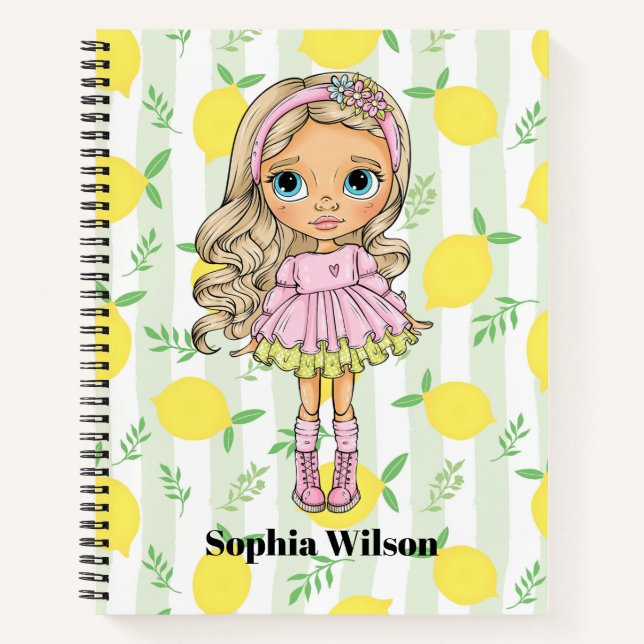 Blondes Mädchen mit Zitronen Notizbuch (Vorderseite)