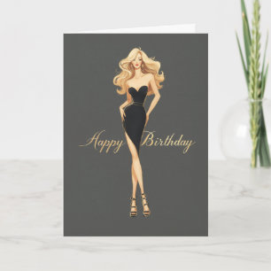 Blondes Mädchen Schwarzes Kleid Glamouröse Modeiko Karte
