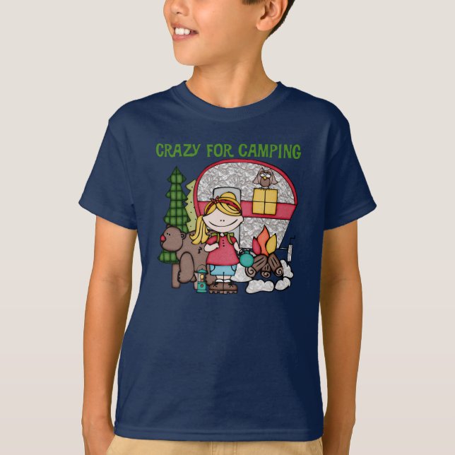 Blondes Mädchen verrückt für Camping T-Shirt (Vorderseite)