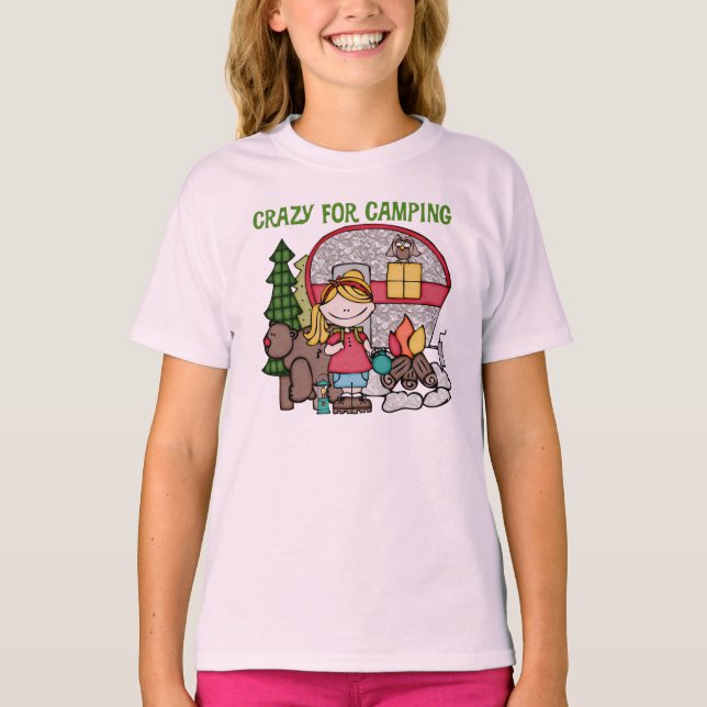 Blondes Mädchen verrückt für Camping T-Shirt (Vorderseite)