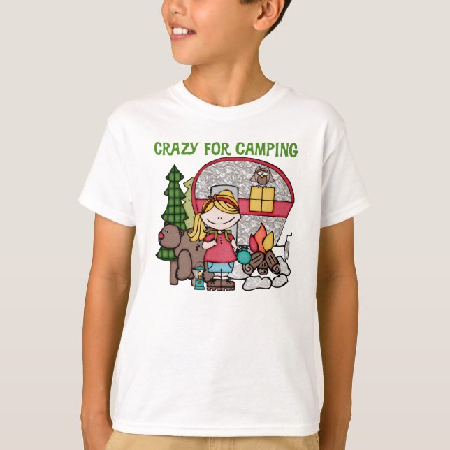 Blondes Mädchen verrückt für Camping T-Shirt (Vorderseite)