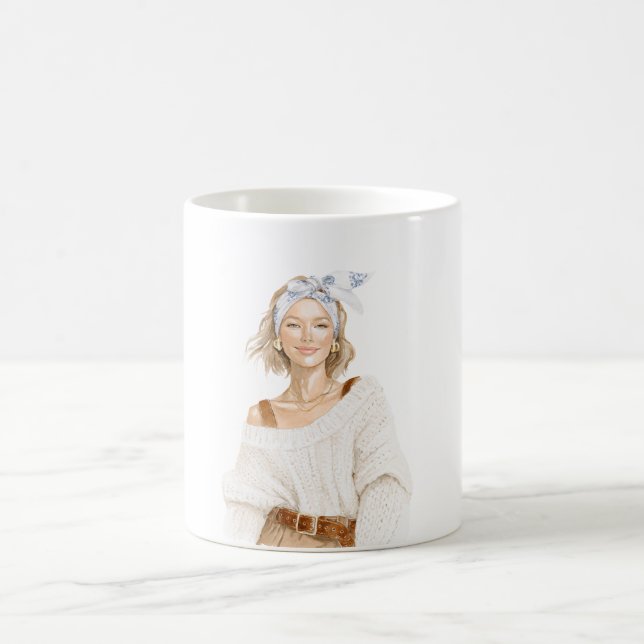 Blondes Mädchen weißer Pullover Kaffeetasse (Mittel)